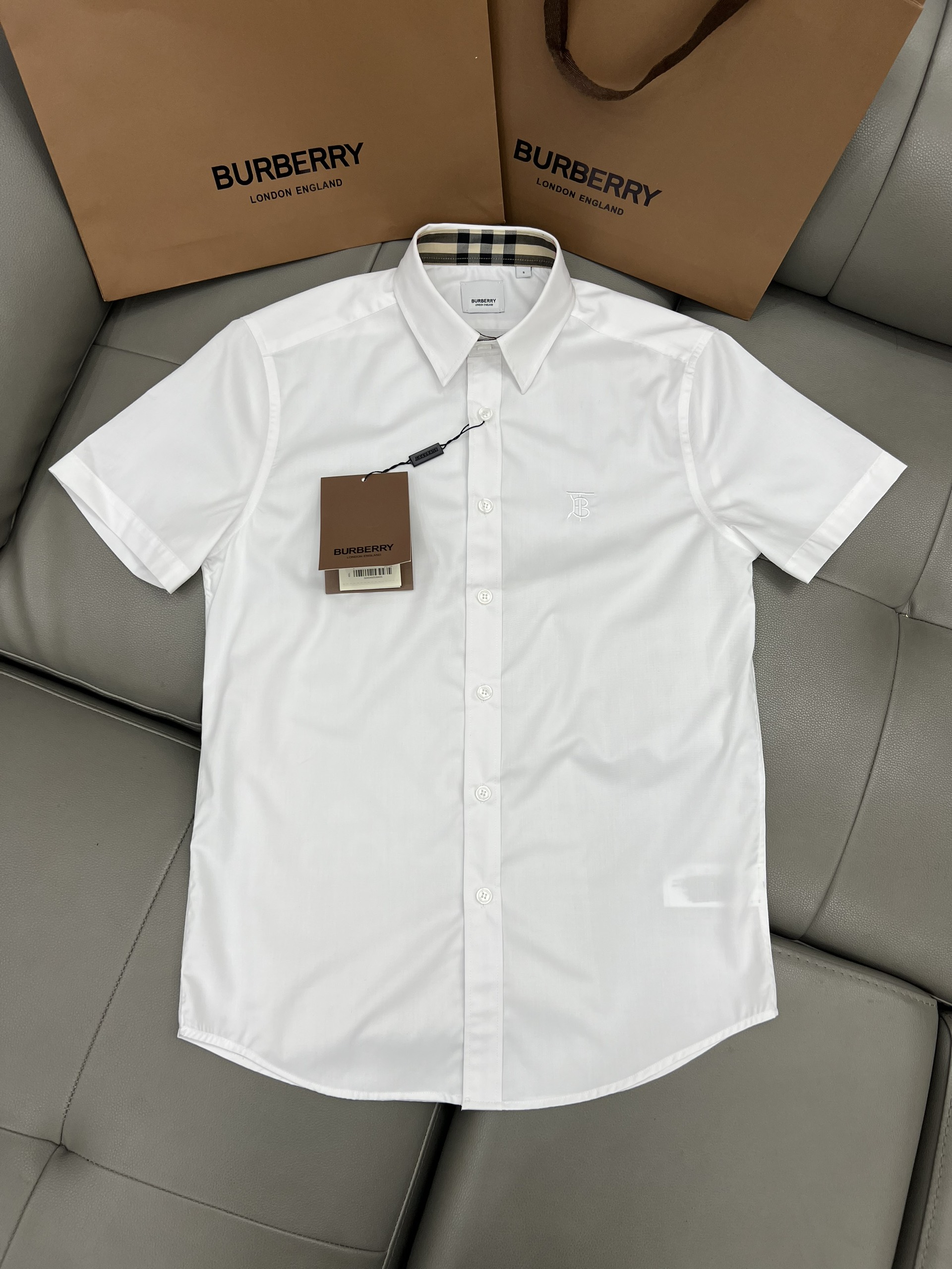 Áo sơ mi BBR nam ghi sáng check cân nhỏ ngắn tay Burberry Check Stretch Cotton #3 Áo sơ mi BBR nam ghi sáng check cân nhỏ ngắn tay Burberry Check Stretch Cotton